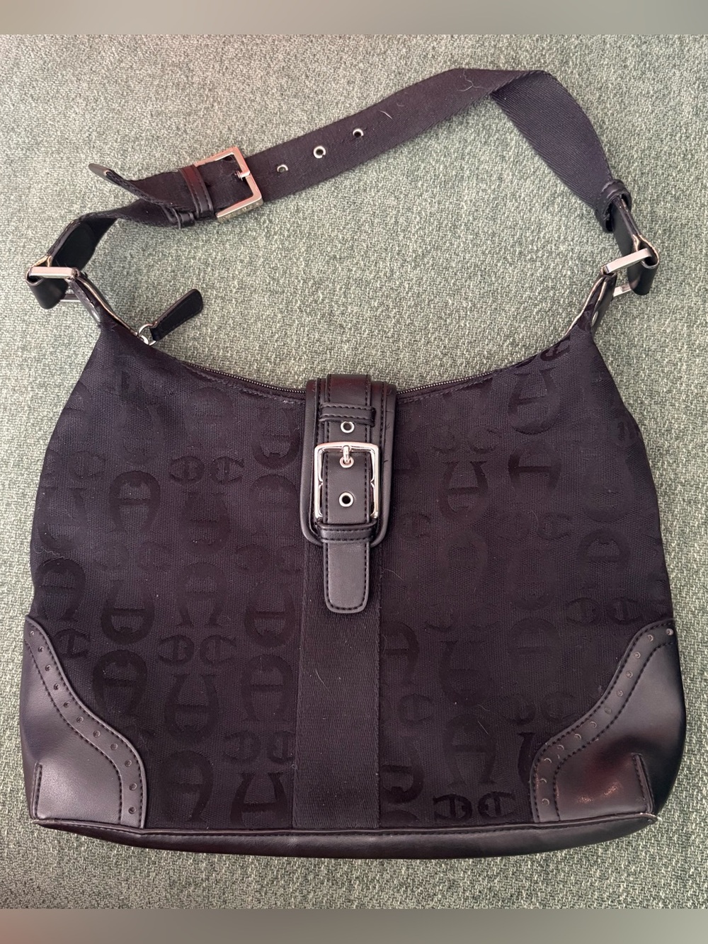 Etienne Aigner Black Logo Fabric & Leather Trim